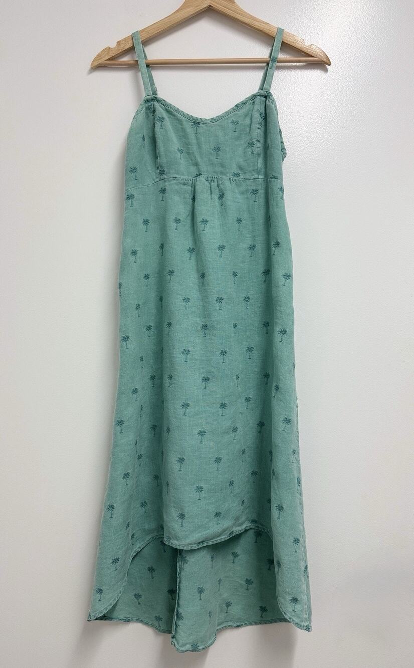 Tommy Bahama Dress Women’s XS Green Linen Embroidered Palms Summer Adjustable